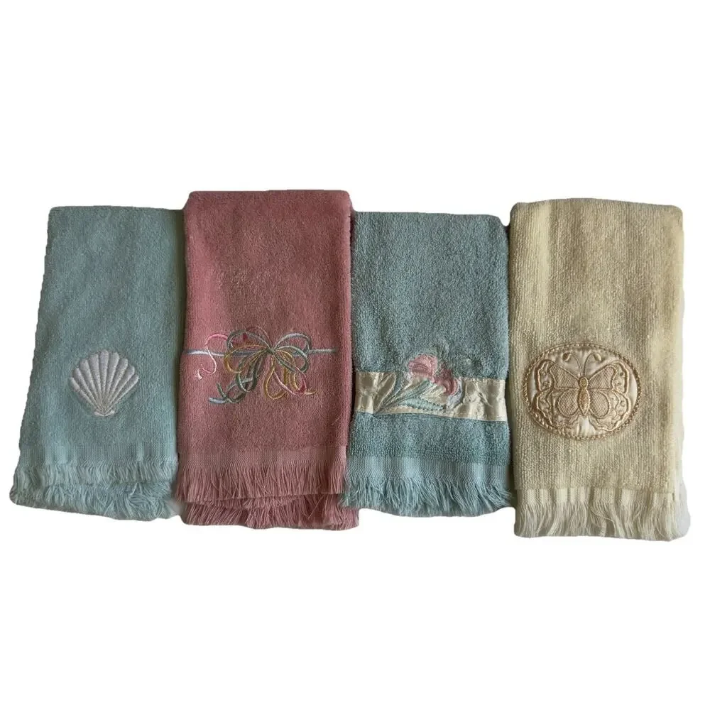 Vintage Mixed Lot Of 4 Hand Fingertip Embroidered Applique Made In USA Blue Pink